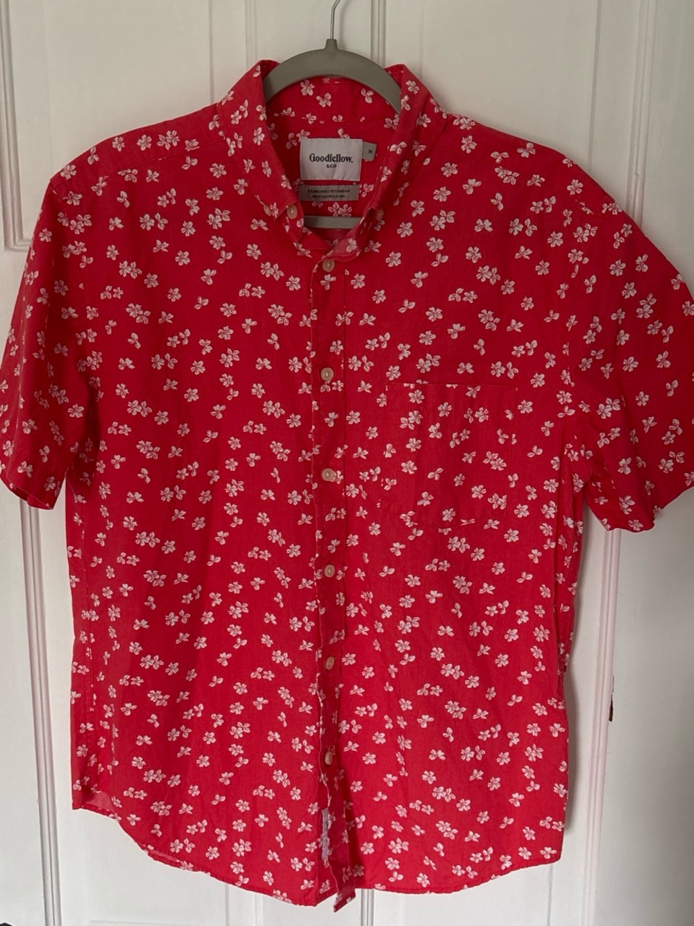 Goodfellow & Co Red Short-Sleeve Floral Button-Down Shirt